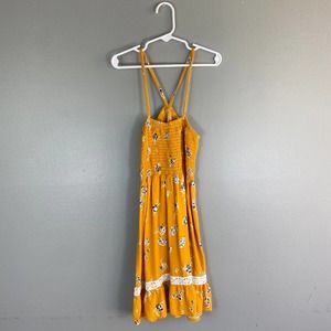 Art Class Target Girl's Bohemian Smocked Floral Mustard Dress Size M 7/8